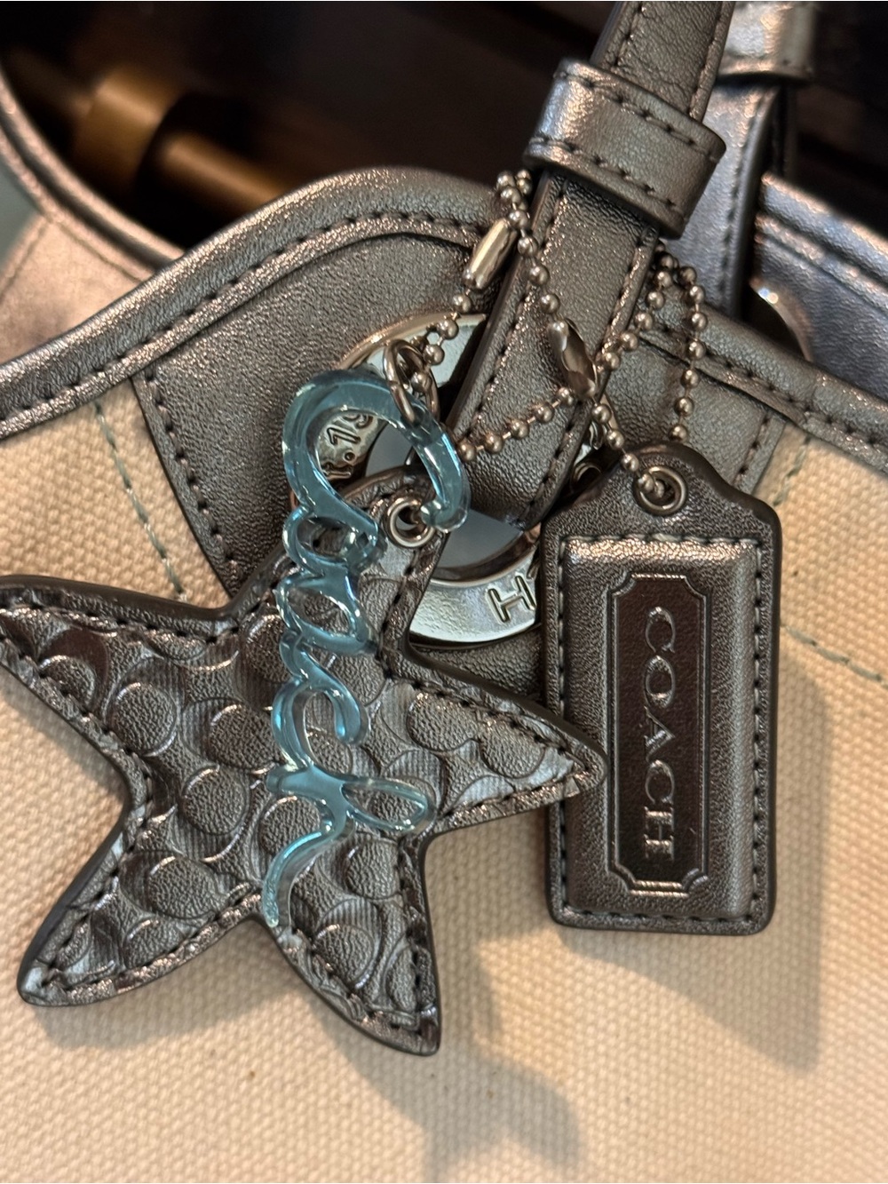 Rare Coach F19212 Starfish Beach Tote Canvas Teal Silver 2012 - Picture 13 of 15